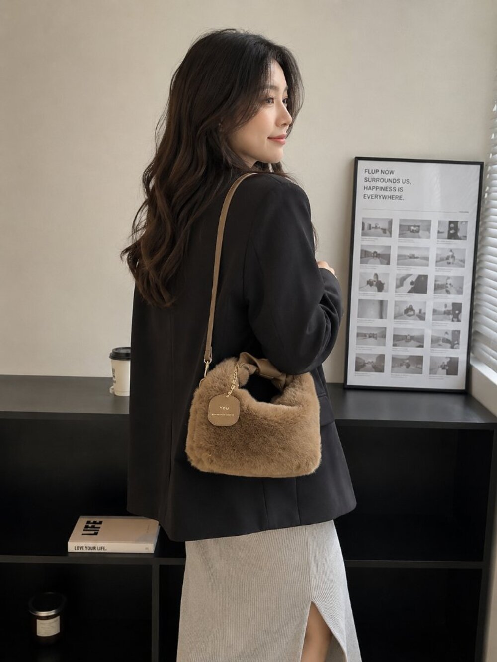 Brown Furry Mini Bag Crossbody Shoulder Handheld Cute